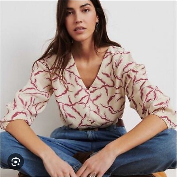 ba&sh Tops - ba&sh Clea Printed Crepe Blouse Sz 2